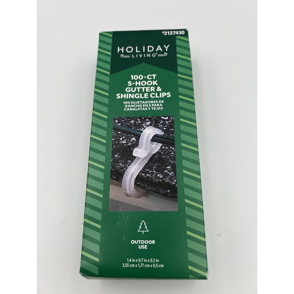 Holiday Living 100ct S-Hook Gutter Shingle Clips Christmas Lights Outdoor